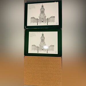 These placemats are 11 1/2 x 8 1/2" and are laminate with cork backing,